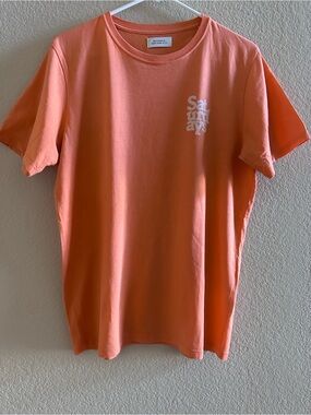 Saturdays NYC Coral Graphic Tee with White Chest and Back Logo
